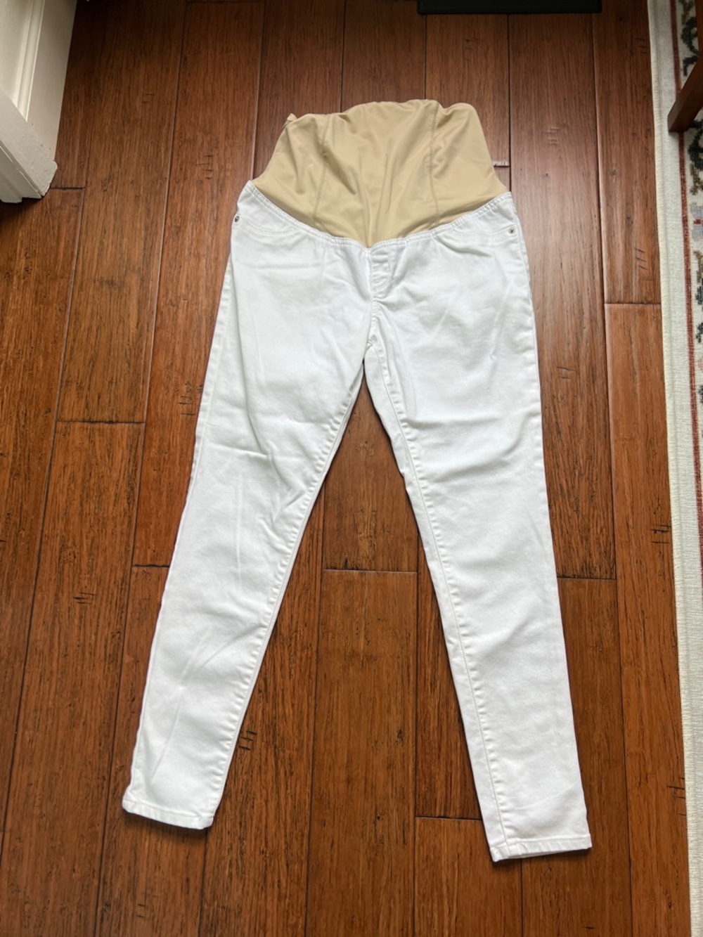 Isabel Maternity White Skinny Jeans with Tan Stretch Panel Sz 4